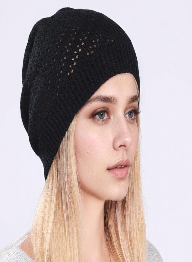 ROBOHOOK Crochet Hats for Women Hollow Elastic Crochet Beanie Loose Mesh Summer Beanies,Hand-Knitted Knit Hats,Soft and Breathable for Womens (Black) - Image 2